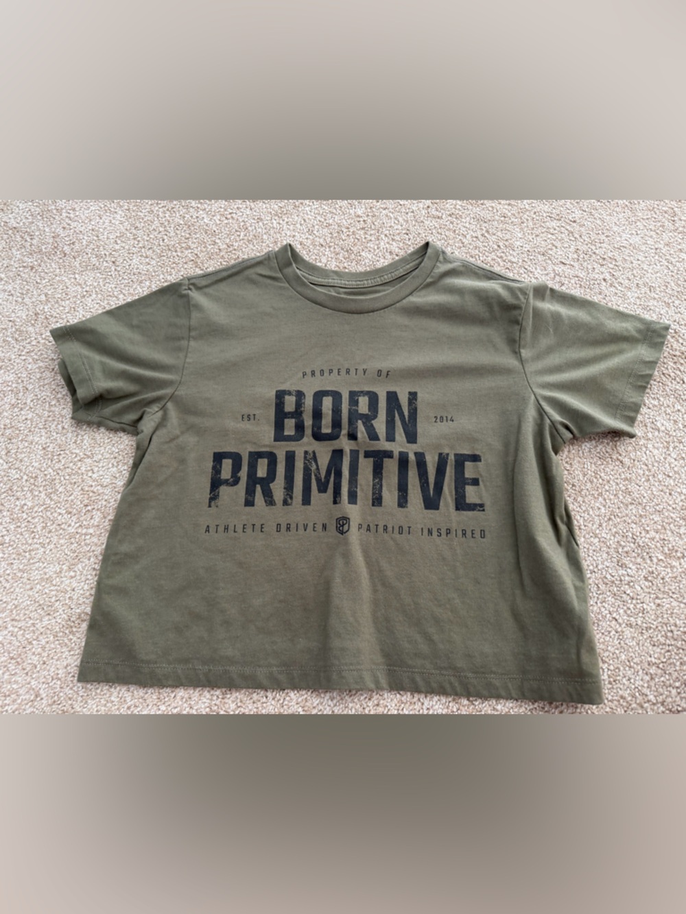 Born Primitive Olive Green Crop Tee with Black Logo